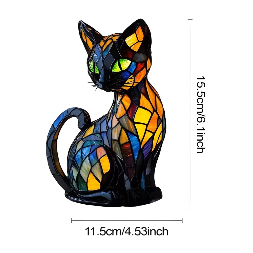 Cat Shaped Stained Glass Table Lamp with Mosaic Color Changing Desk Light - Image 7