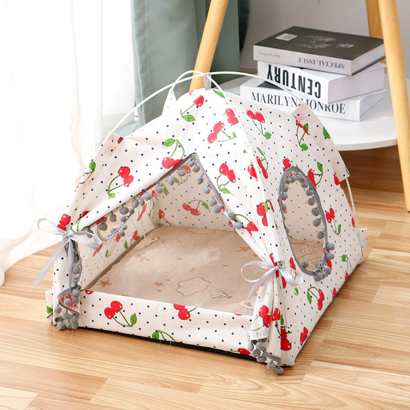 Cat Tent Bed with Cave Window Enclosed Portable Pet House with Removable Padded Mat Outdoor - Image 1