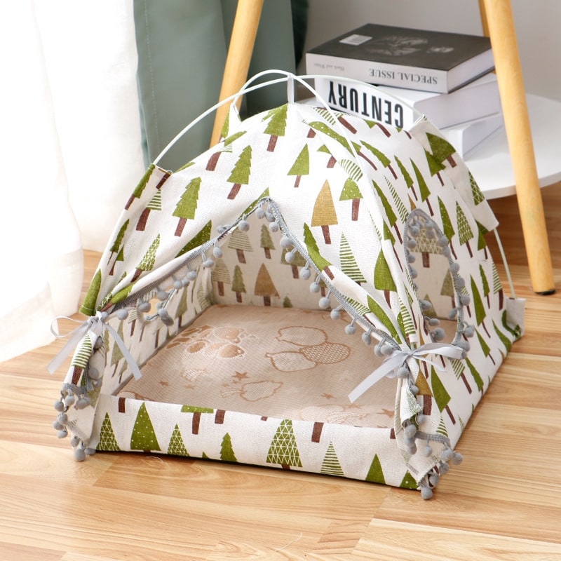 Cat Tent Bed with Cave Window Enclosed Portable Pet House with Removable Padded Mat Outdoor - Image 2