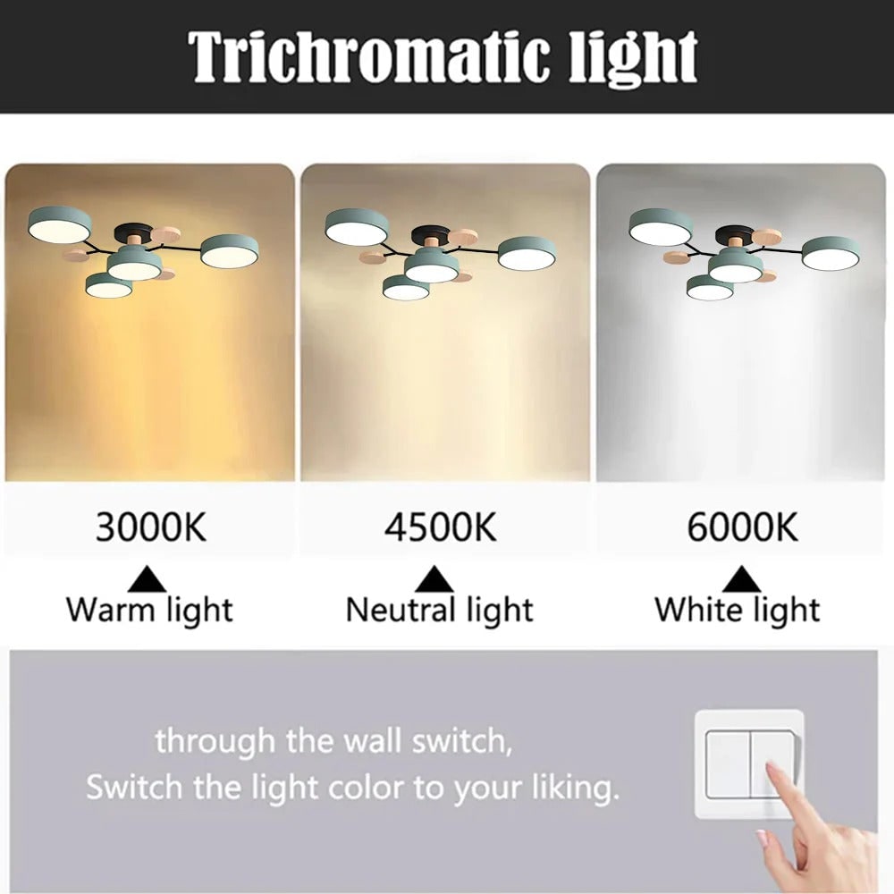 Ceiling Light Fixture Flush Mount LED Semi Modern with Wooden Accents - Image 13