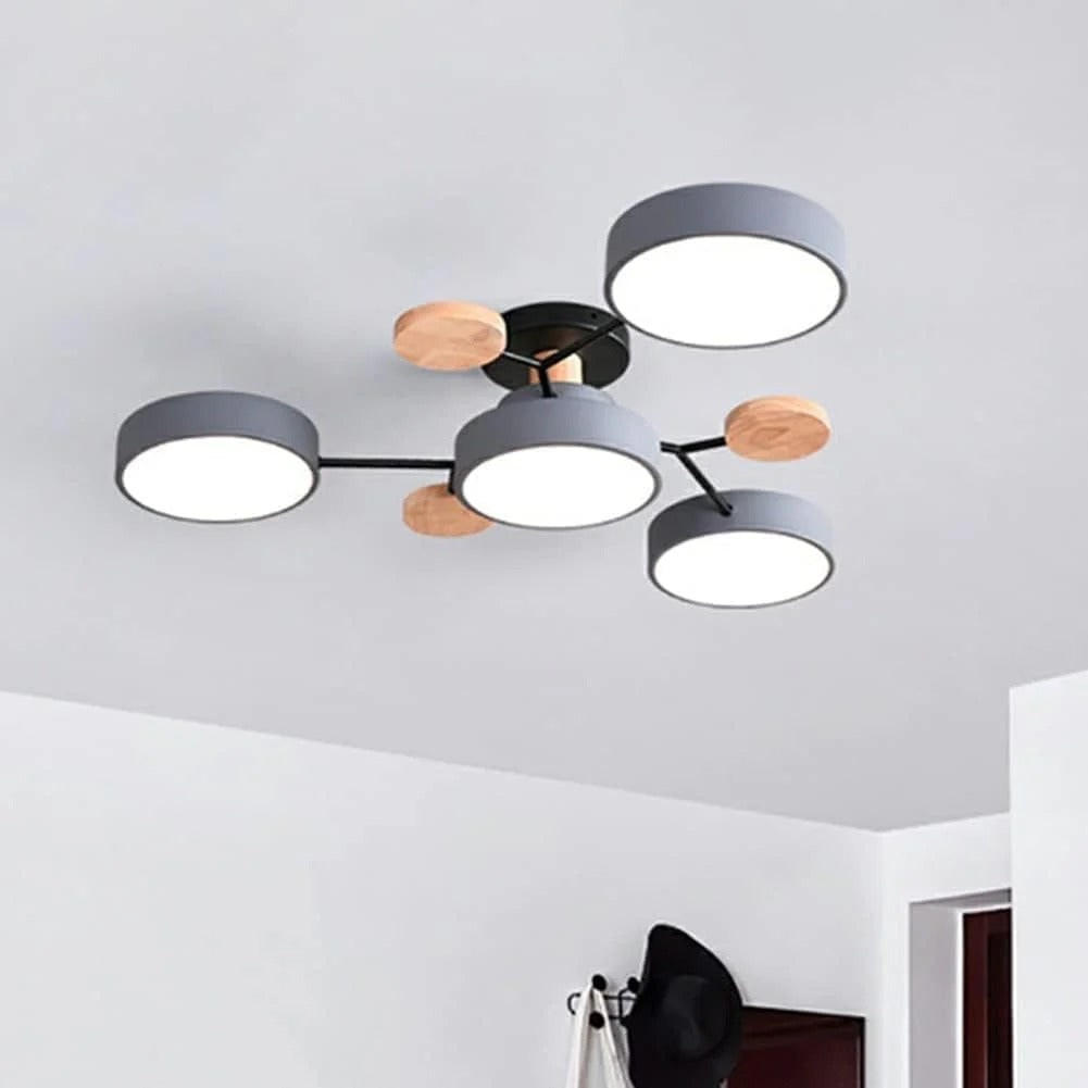 Ceiling Light Fixture Flush Mount LED Semi Modern with Wooden Accents - Image 14
