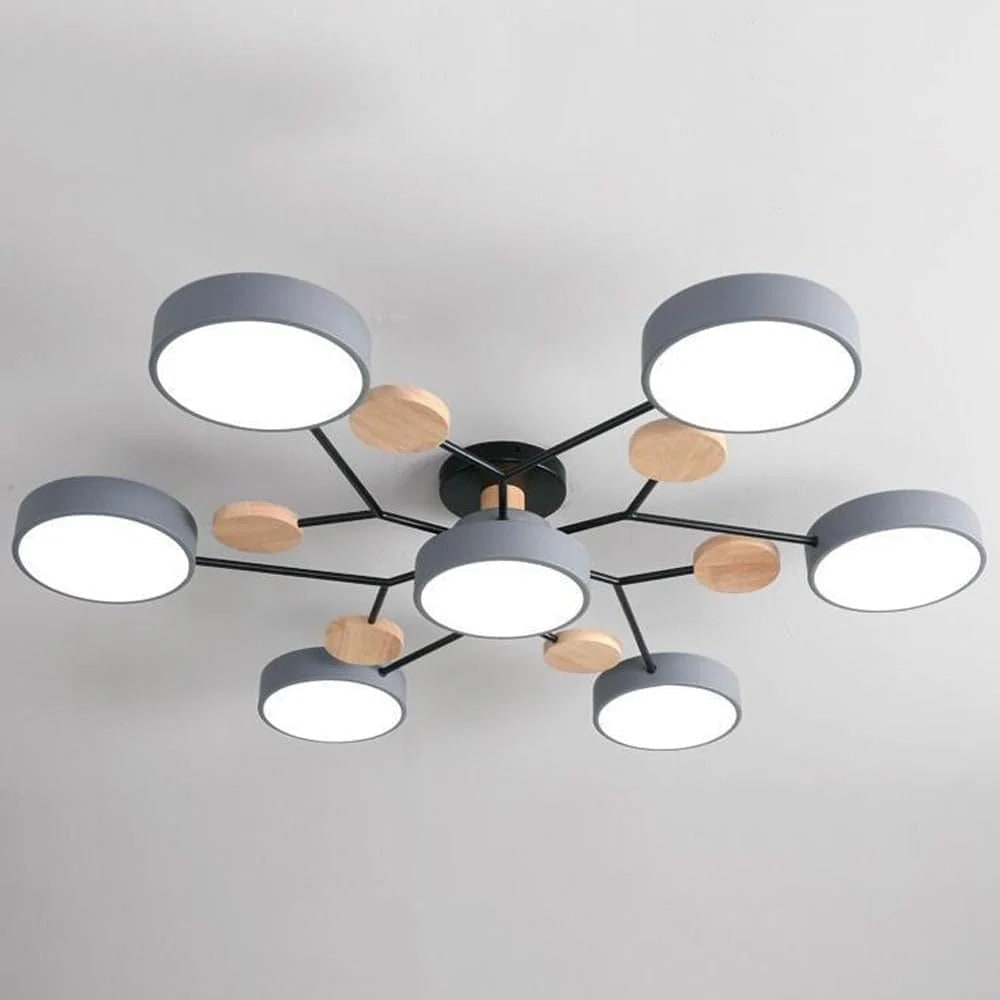 Ceiling Light Fixture Flush Mount LED Semi Modern with Wooden Accents - Image 19