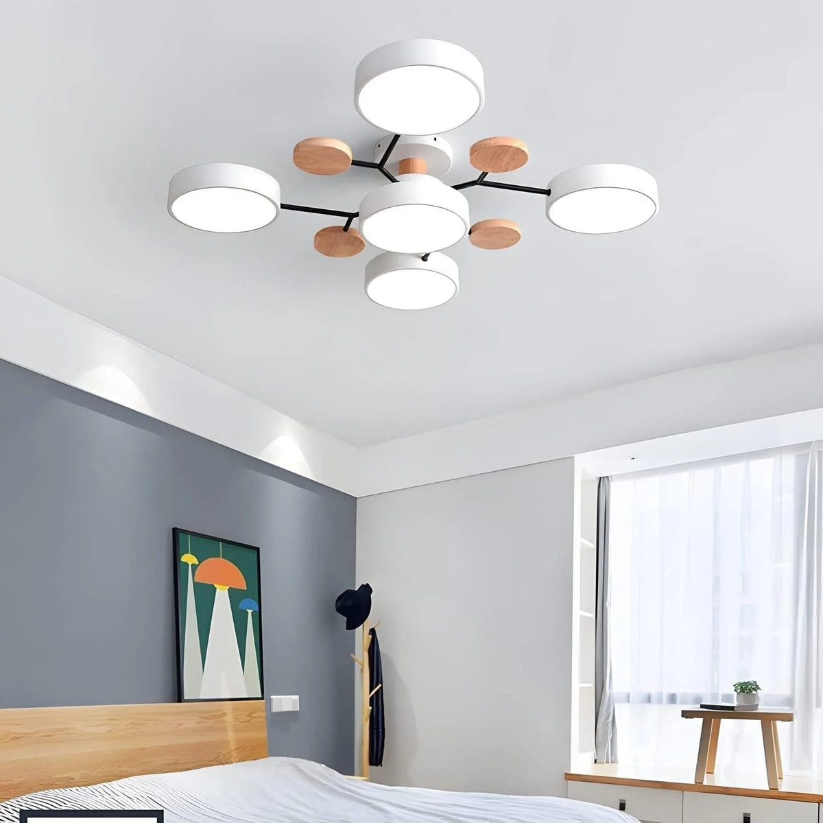 Ceiling Light Fixture Flush Mount LED Semi Modern with Wooden Accents - Image 23