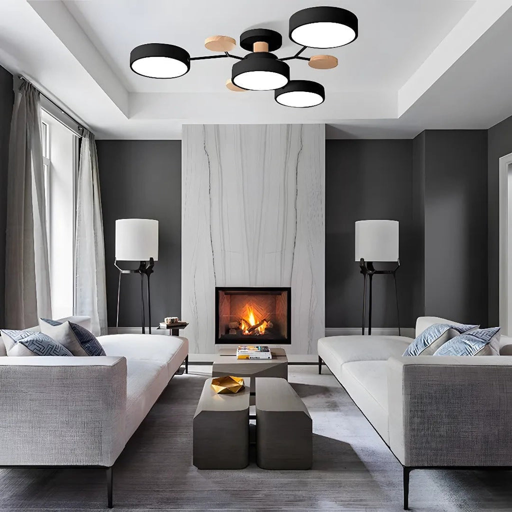 Ceiling Light Fixture Flush Mount LED Semi Modern with Wooden Accents - Image 30