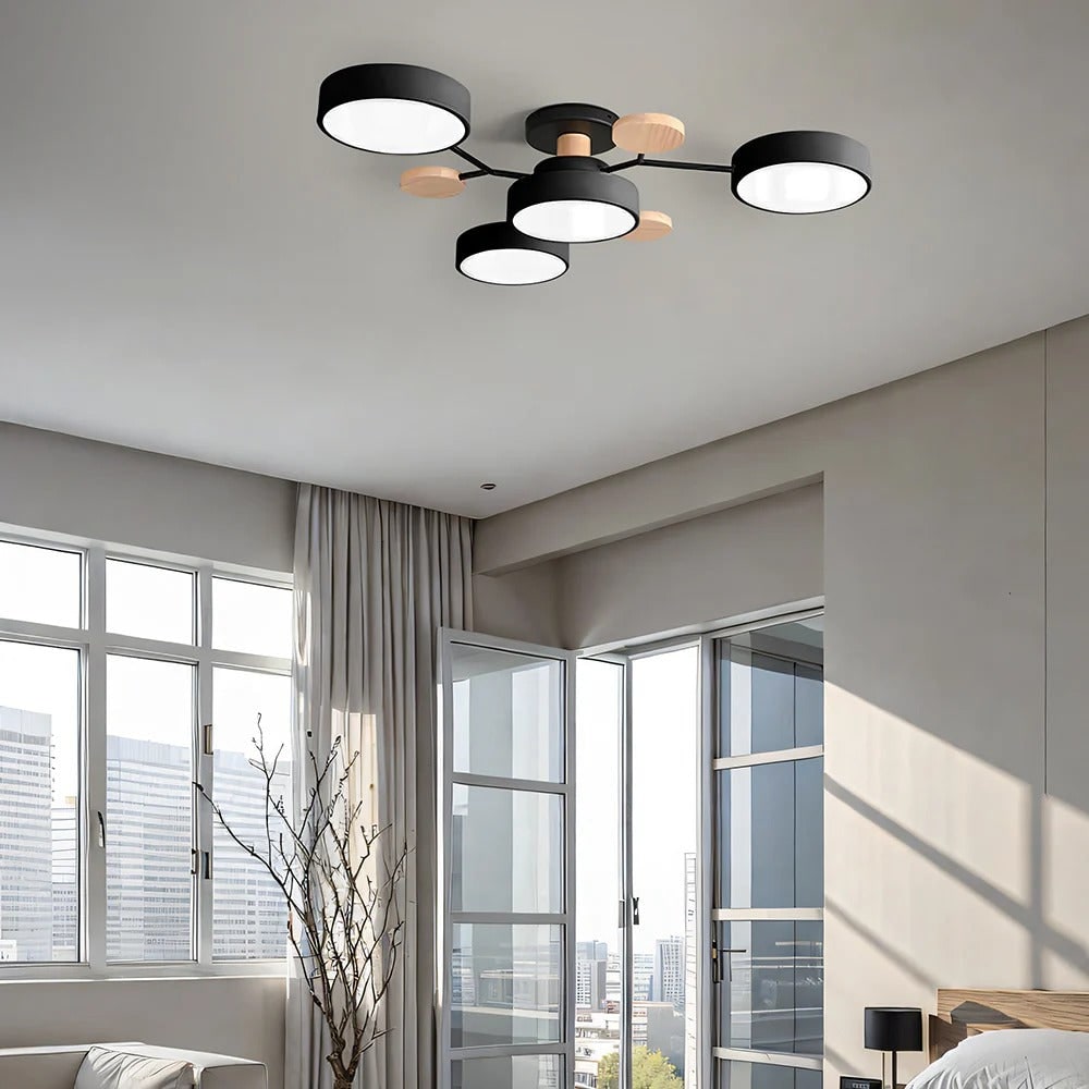 Ceiling Light Fixture Flush Mount LED Semi Modern with Wooden Accents - Image 32