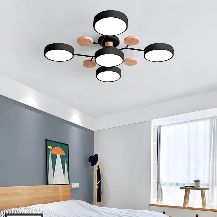 Ceiling Light Fixture Flush Mount LED Semi Modern with Wooden Accents - Image 33