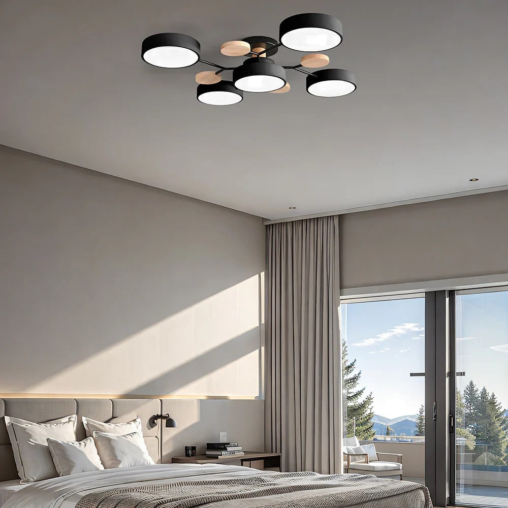Ceiling Light Fixture Flush Mount LED Semi Modern with Wooden Accents - Image 35