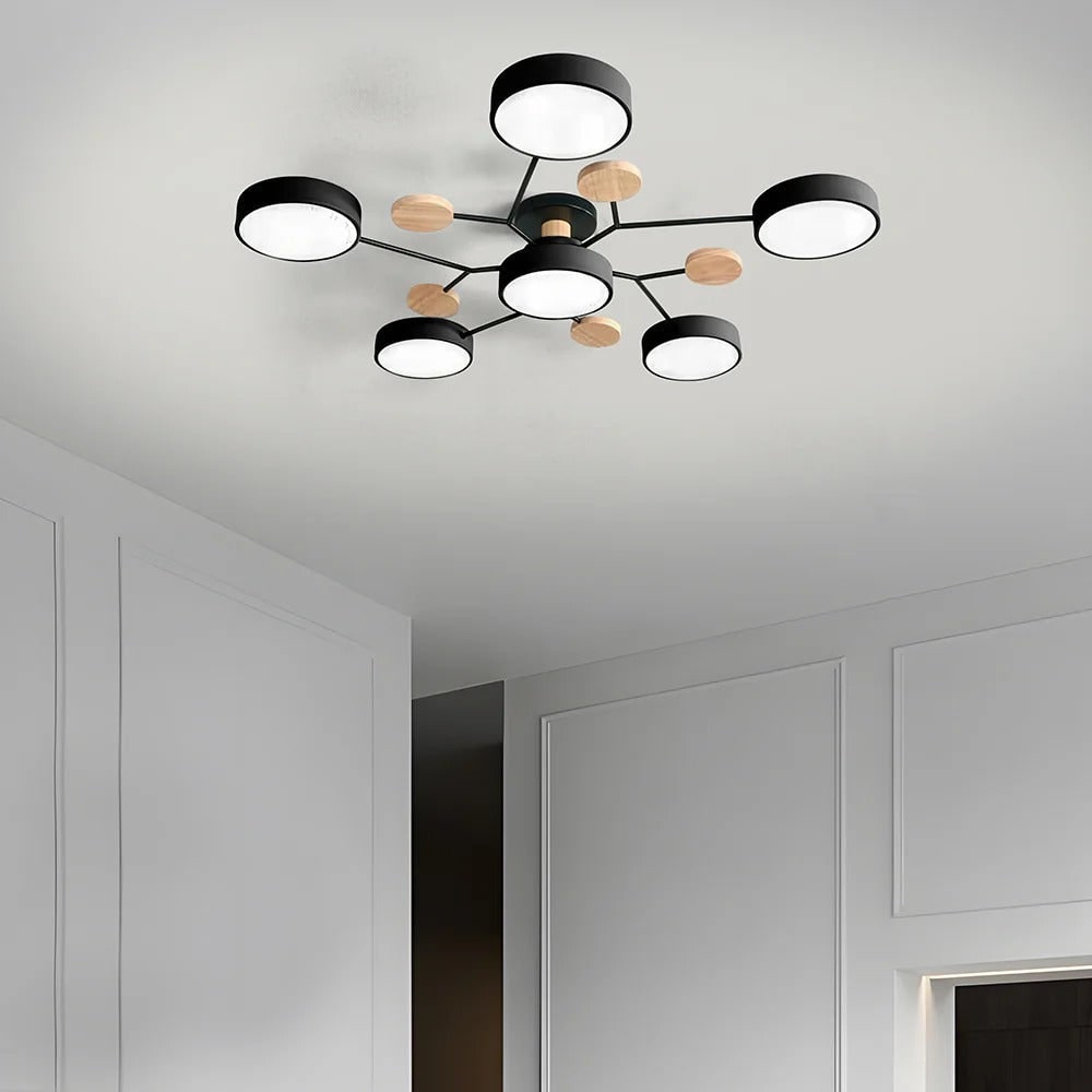 Ceiling Light Fixture Flush Mount LED Semi Modern with Wooden Accents - Image 38