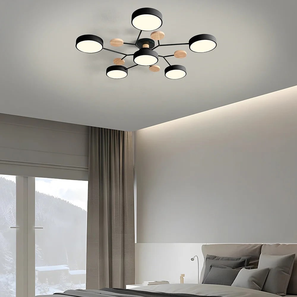 Ceiling Light Fixture Flush Mount LED Semi Modern with Wooden Accents - Image 39