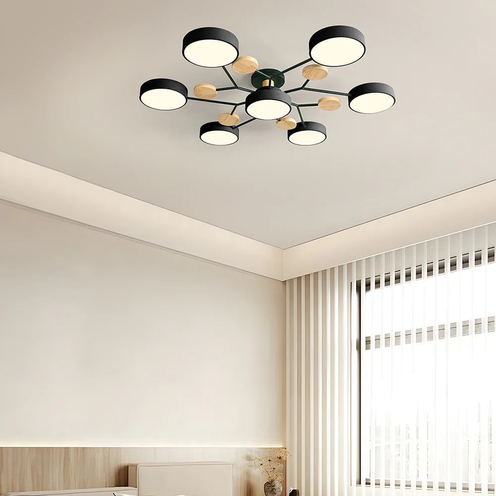 Ceiling Light Fixture Flush Mount LED Semi Modern with Wooden Accents - Image 41