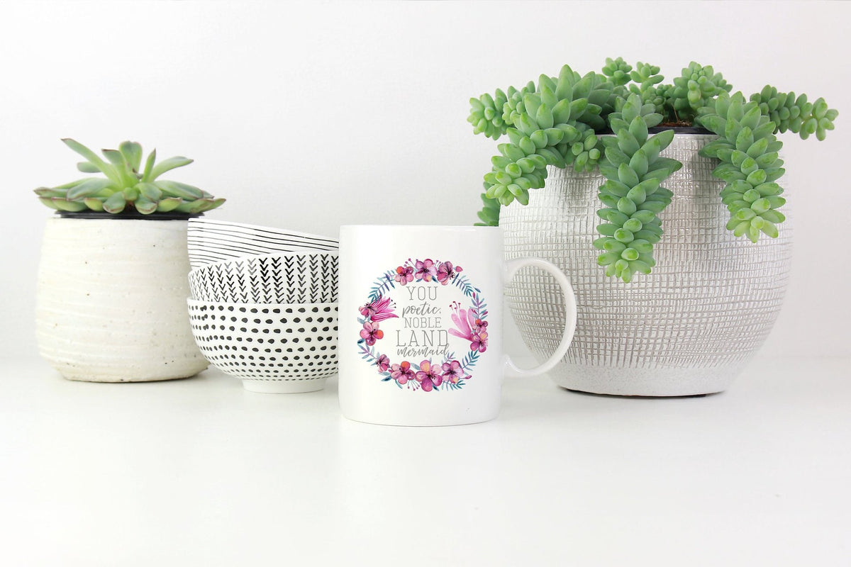 Ceramic Coffee Mug and Cup with Floral Wreath Quote Print 350ml White Glossy Heated - Image 4