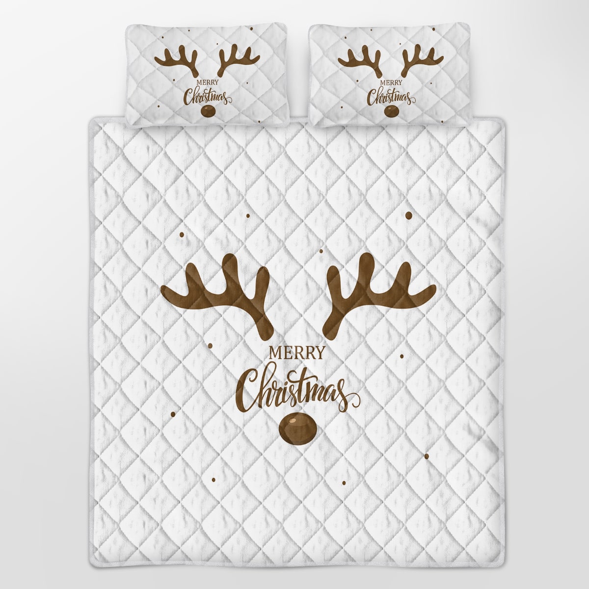 Christmas Bedding Set with Reindeer Quilt and 2 Pillow Shams Microfiber Diamond Quilted - Image 3