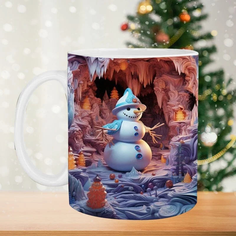 Christmas Coffee Mug with 3D Illusion Snowman Design 8 Oz Ceramic Festive - Image 1