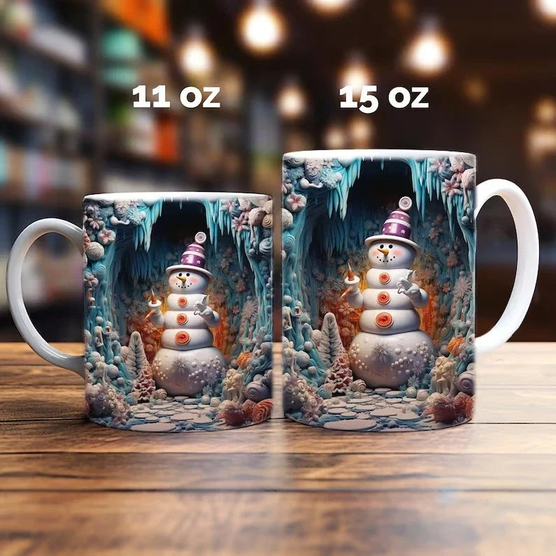 Christmas Coffee Mug with 3D Illusion Snowman Design 8 Oz Ceramic Festive - Image 11