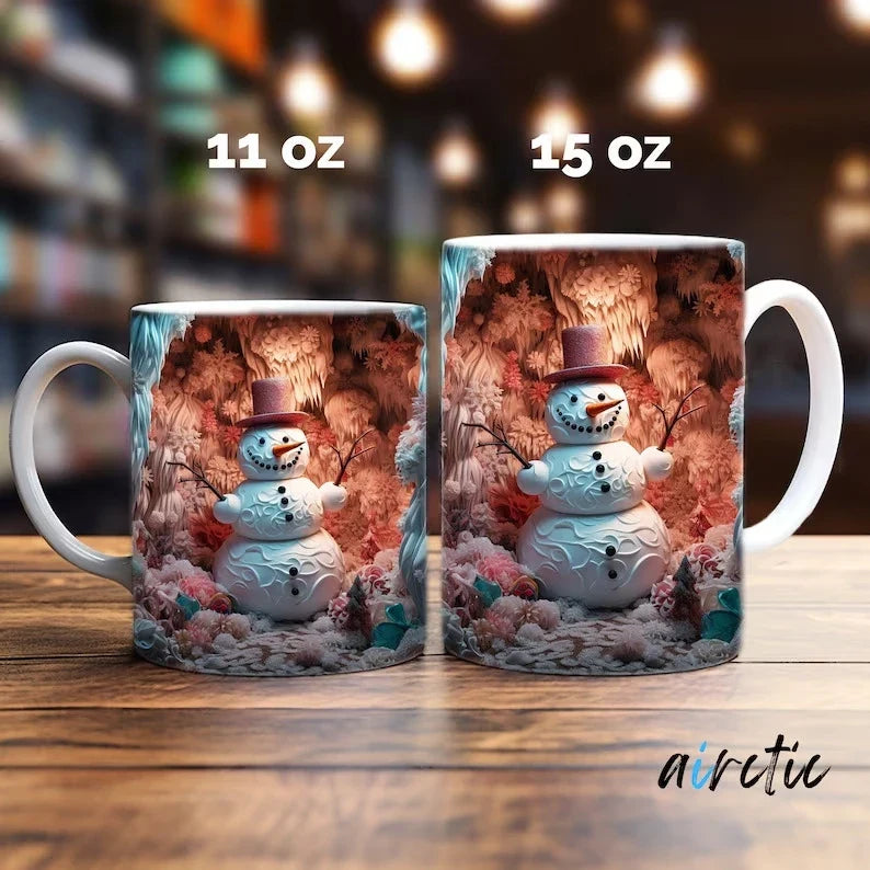 Christmas Coffee Mug with 3D Illusion Snowman Design 8 Oz Ceramic Festive - Image 12