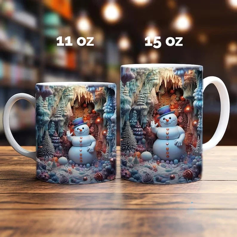 Christmas Coffee Mug with 3D Illusion Snowman Design 8 Oz Ceramic Festive - Image 8