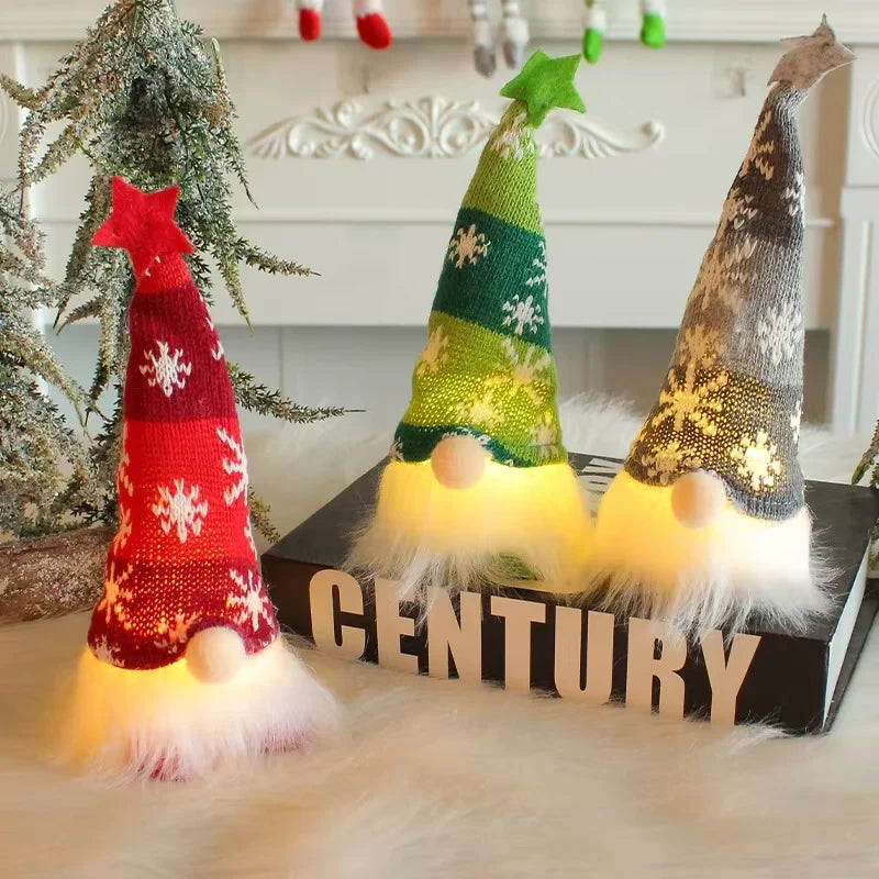 Christmas Gnome Light Up Plush Decoration with Knit Snowflake Hat and LED Glow - Image 3