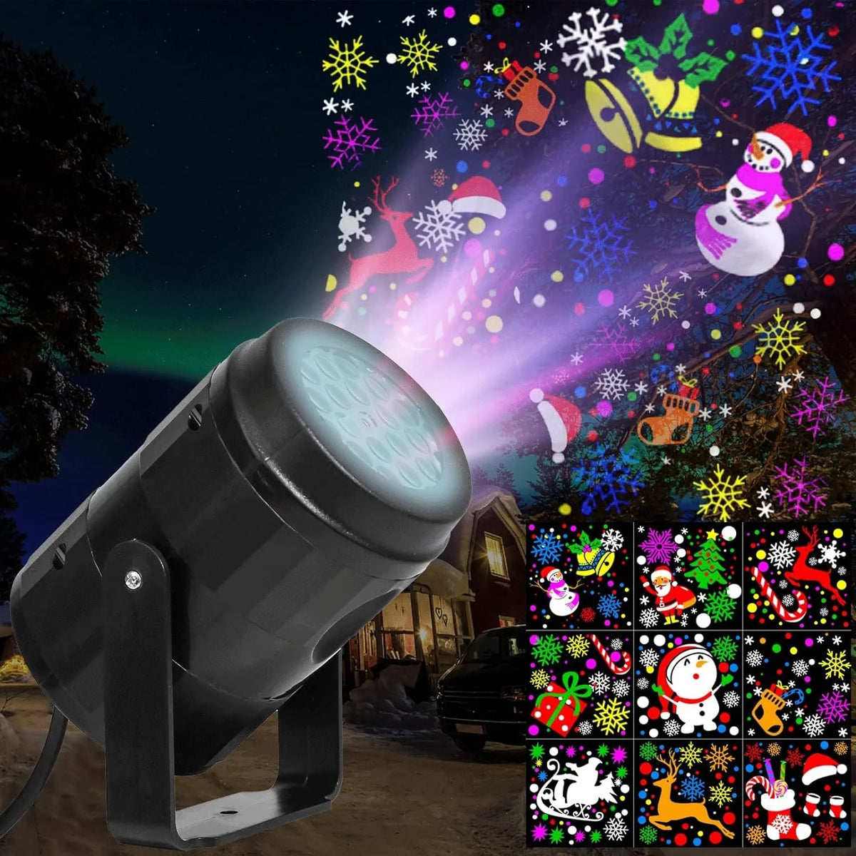 Christmas Light Projector Outdoor with Rotating Holiday Patterns and Adjustable Mount - Image 1