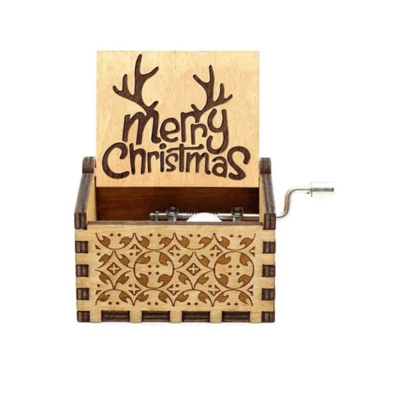 Christmas Music Box with Hand Crank Mechanical Movement and Laser-Engraved Wooden Design - Image 5