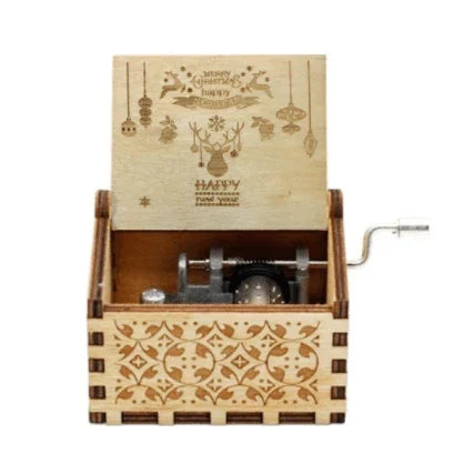 Christmas Music Box with Hand Crank Mechanical Movement and Laser-Engraved Wooden Design - Image 7