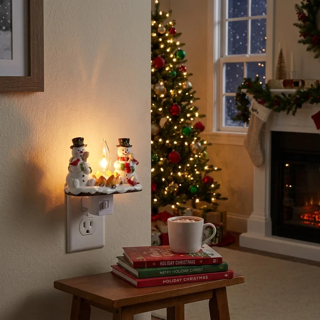 Christmas Night Light with Snowman Campfire Design and Decorative Resin Figures - Image 3