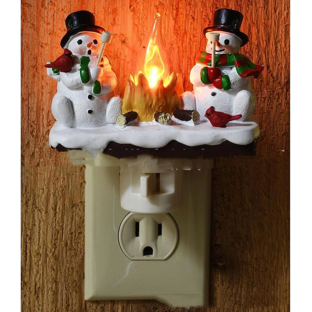 Christmas Night Light with Snowman Campfire Design and Decorative Resin Figures - Image 6