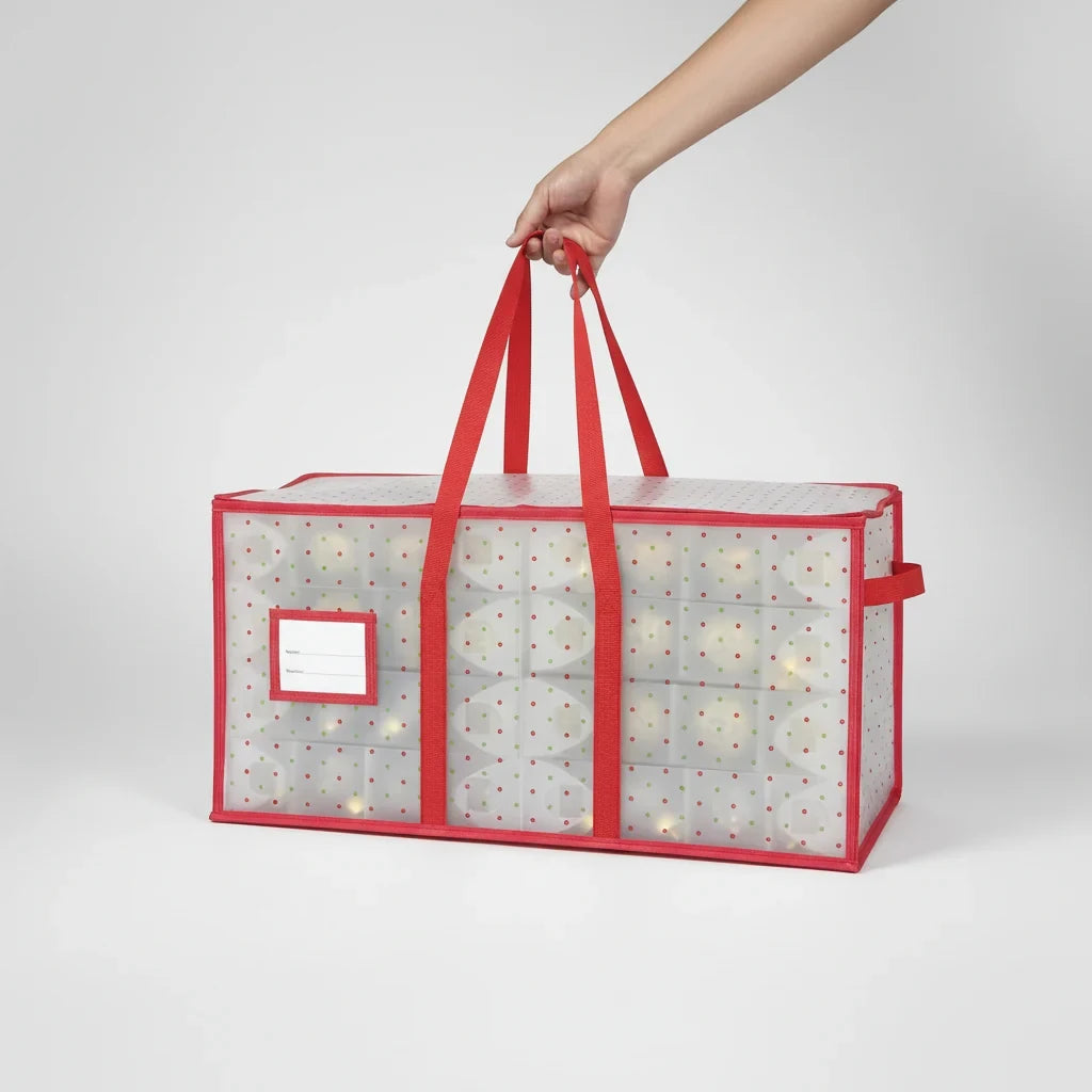 Christmas Ornament Storage Box with Zippered Lid and Grid Dividers - Image 8
