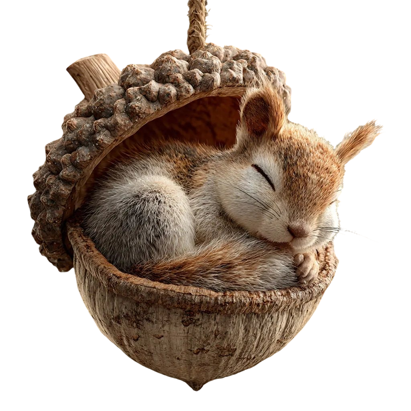Christmas Ornament Woodland Animal Resin Acorn with LED Lights and Jute Rope - Image 3