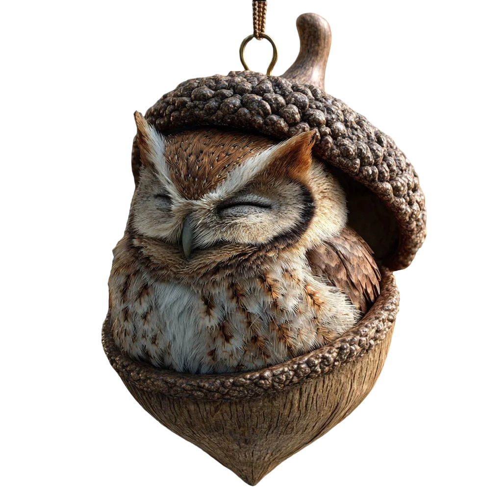 Christmas Ornament Woodland Animal Resin Acorn with LED Lights and Jute Rope - Image 6