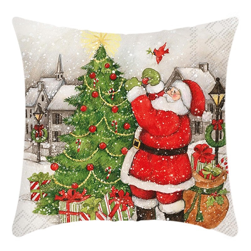 Christmas Pillow Cover with Decorative Throw Design and Hidden Zipper Polyester Linen Woven Cushion - Image 6