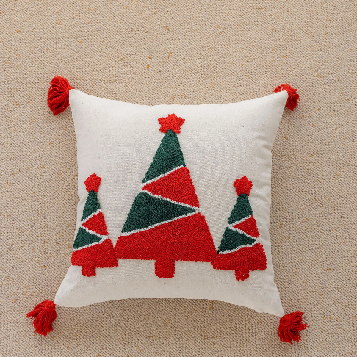 Christmas Pillow Cover with Festive Embroidered Design and Woven Square Throw Accent - Image 2