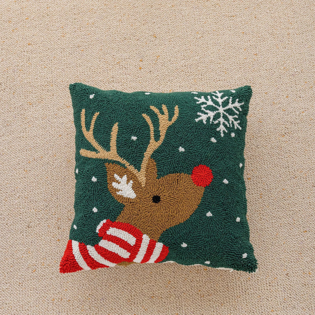 Christmas Pillow Cover with Festive Embroidered Design and Woven Square Throw Accent - Image 4