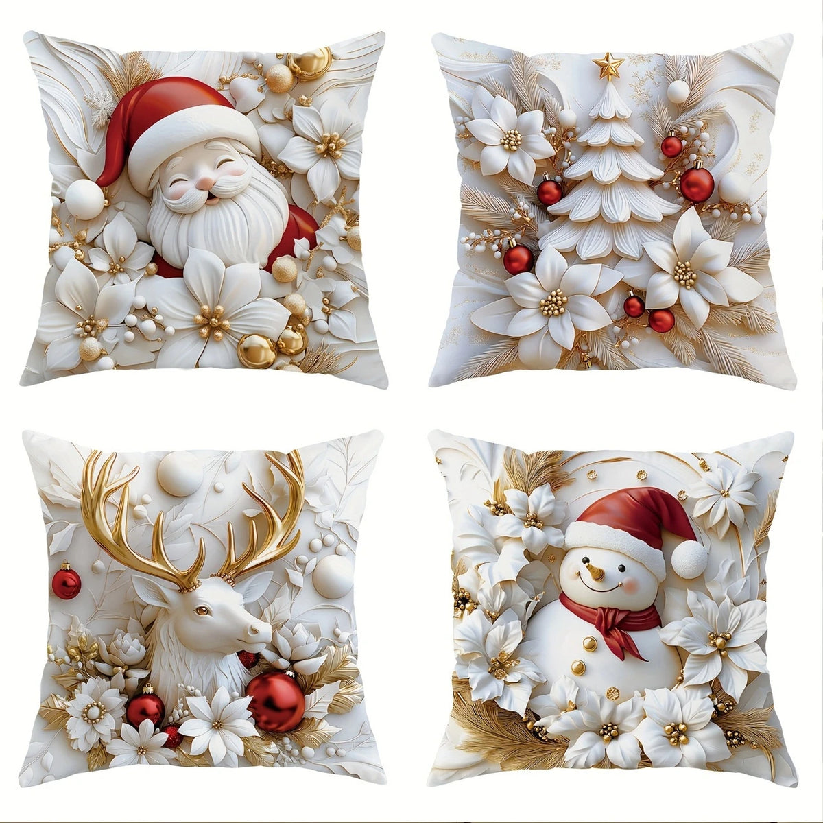 Christmas Pillow Covers Set of 4 Square Throw with 3D Holiday Designs and Hidden Zippers - Image 9