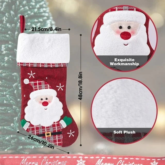 Christmas Stockings with Plush Cuff Embroidered Snowflakes and Character Appliques Pack of 2 - Image 10