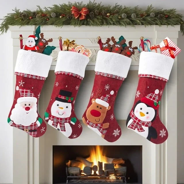 Christmas Stockings with Plush Cuff Embroidered Snowflakes and Character Appliques Pack of 2 - Image 2