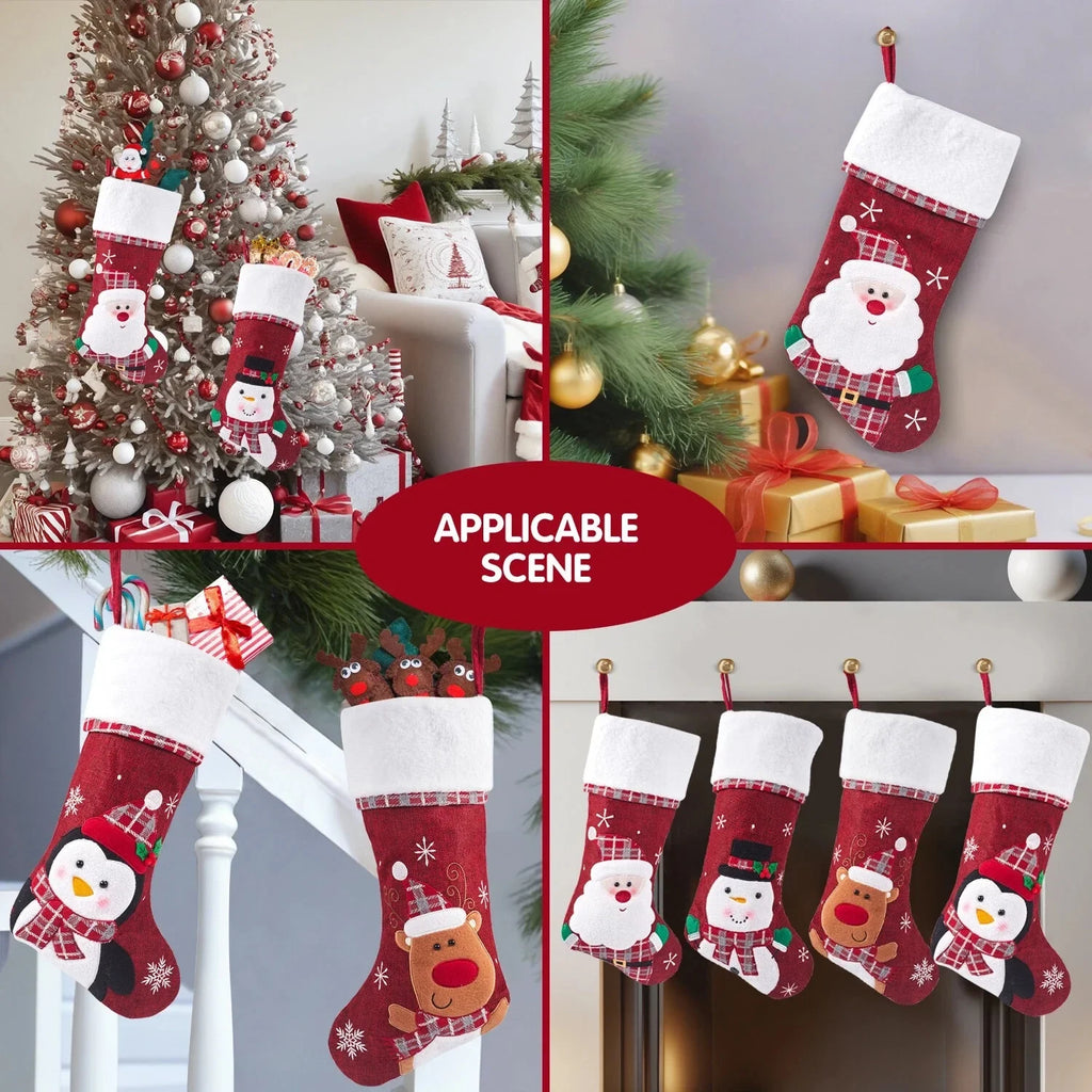 Christmas Stockings with Plush Cuff Embroidered Snowflakes and Character Appliques Pack of 2 - Image 9