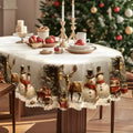 Christmas Tablecloth with Snowman and Reindeer Print Scalloped Hem Festive Holiday Table Linens - Image 2