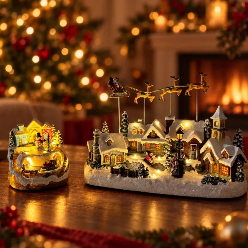 Christmas Village with Animated Lights Moving Train and Miniature Caroler Figurines - Image 6
