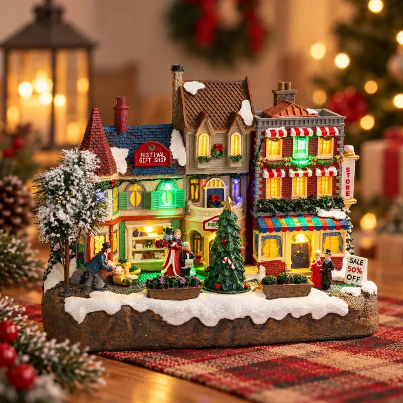 Christmas Village with Animated Lights Moving Train and Miniature Caroler Figurines - Image 7