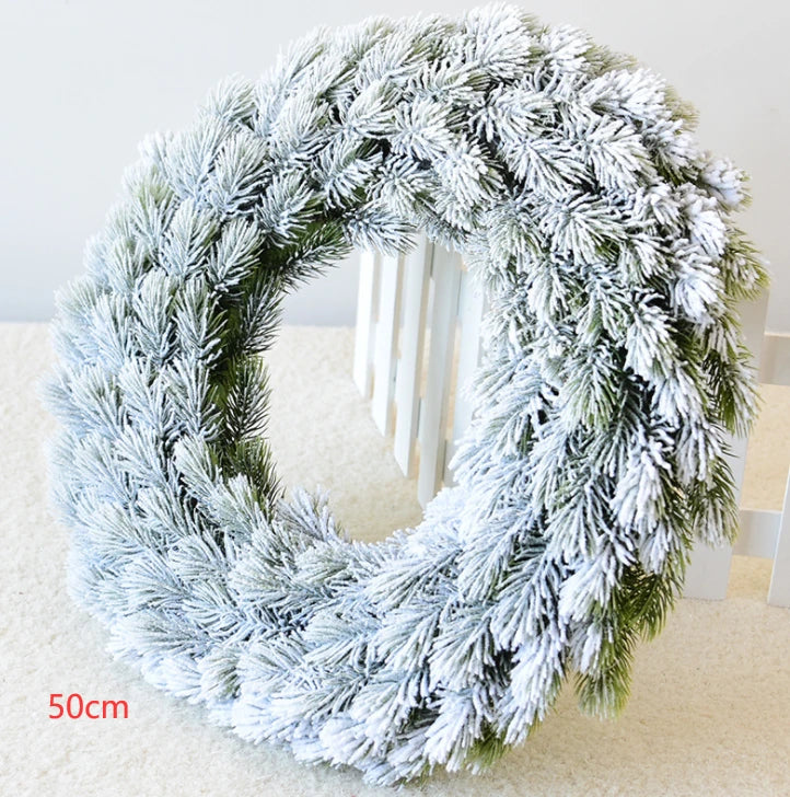 Christmas Wreath with Artificial Pine Needles and Flocked Snow Effect for Front Door - Image 8
