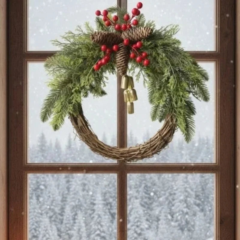 Christmas Wreath with Grapevine Base Pinecones Golden Bells and Berries - Image 4