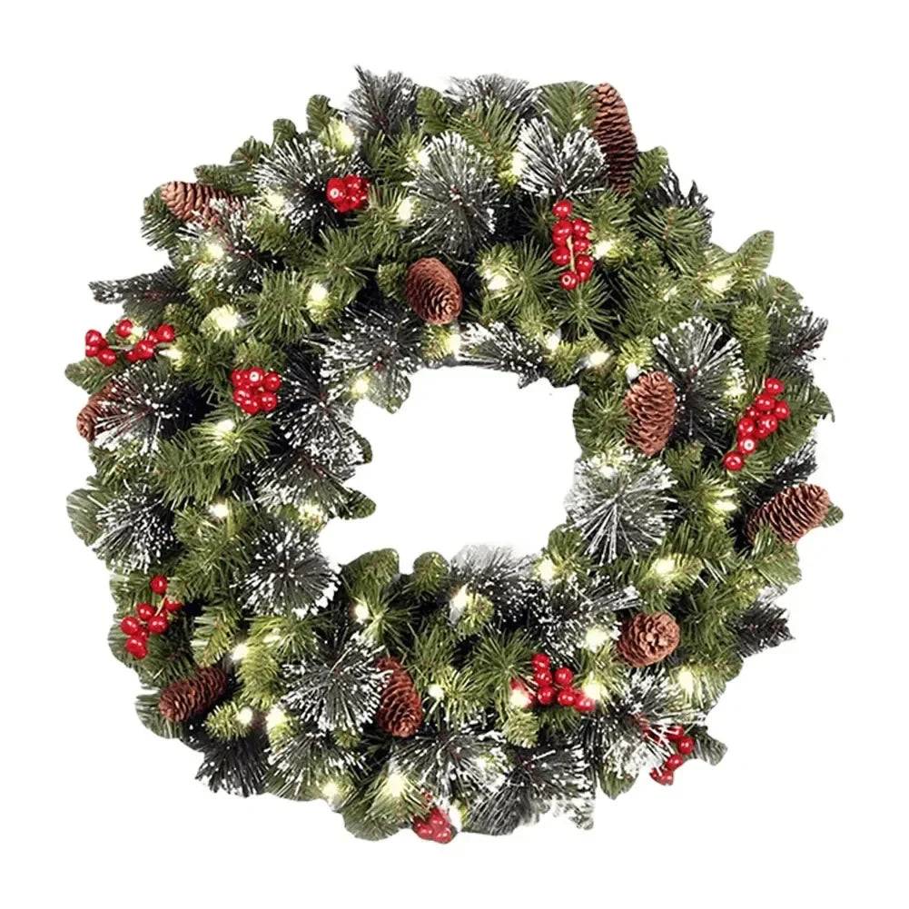 Christmas Wreath with Integrated LED Lights Pine Cones and Red Berries - Image 5