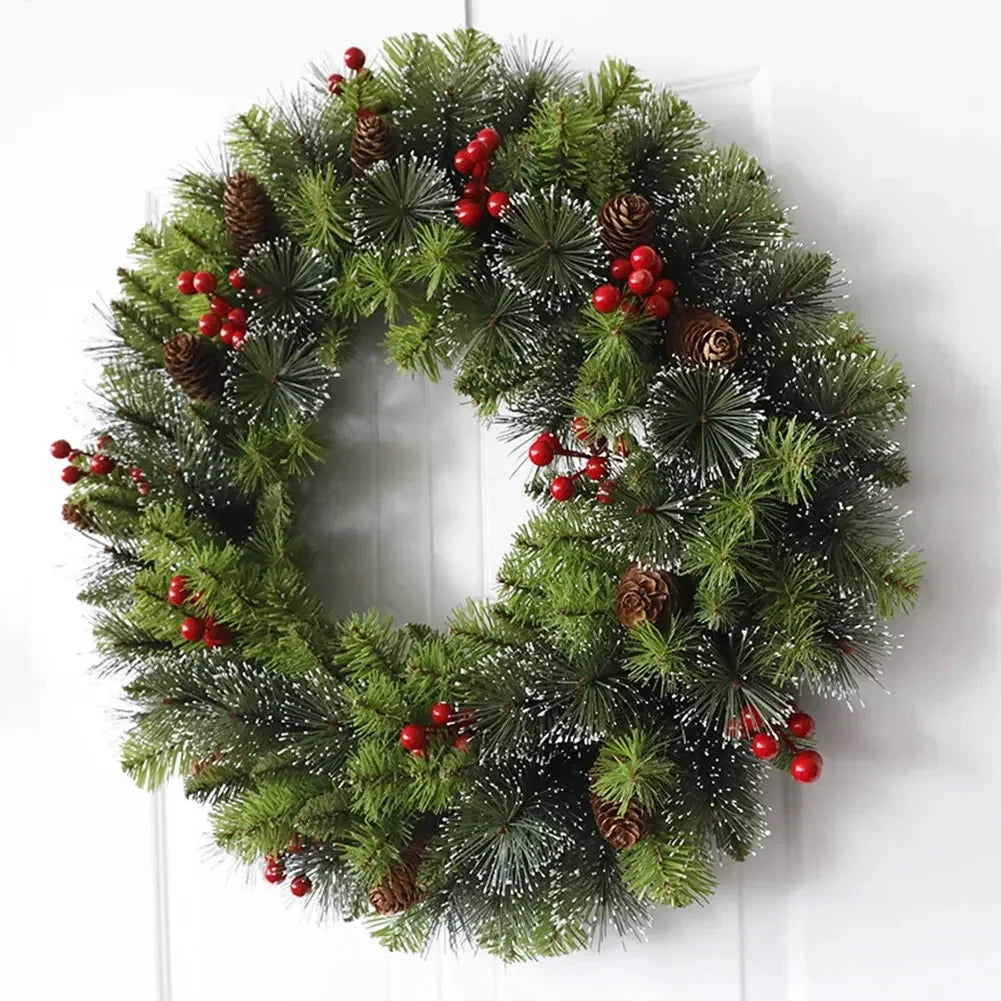 Christmas Wreath with Integrated LED Lights Pine Cones and Red Berries - Image 6