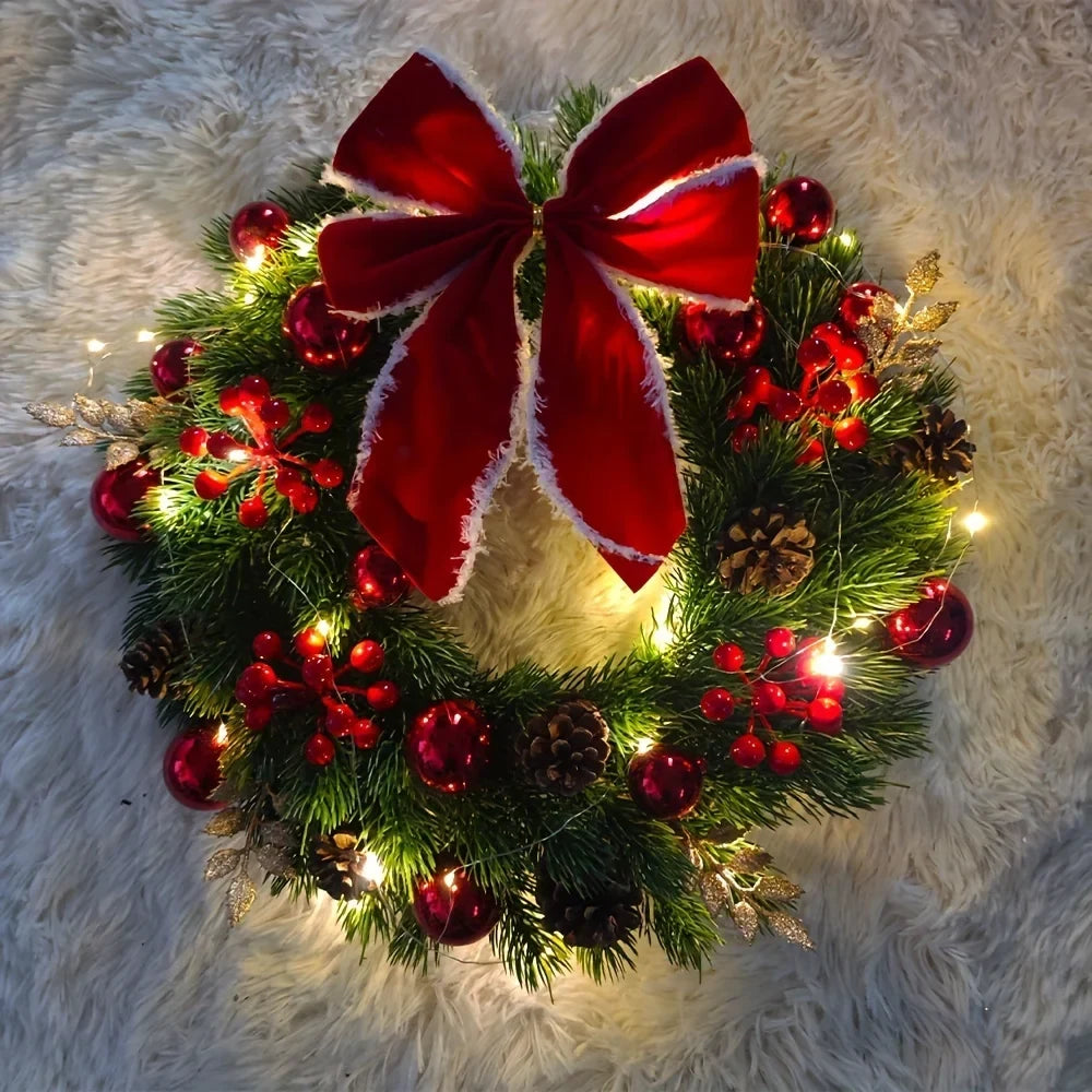 Christmas Wreath with Red Velvet Bow Pinecones and Berries for Door or Wall Hanging - Image 3