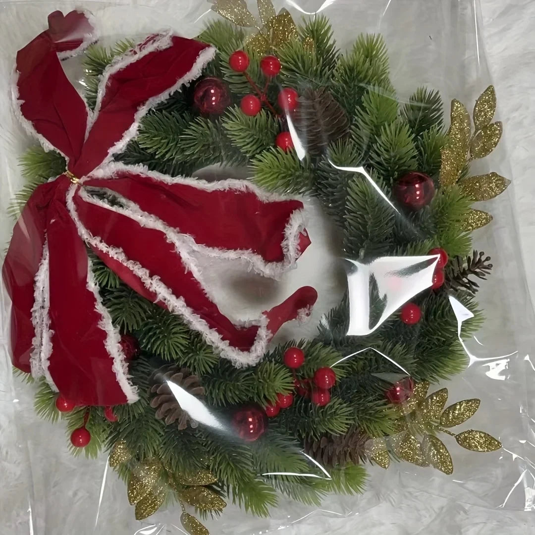 Christmas Wreath with Red Velvet Bow Pinecones and Berries for Door or Wall Hanging - Image 5