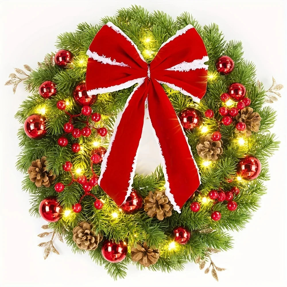 Christmas Wreath with Red Velvet Bow Pinecones and Berries for Door or Wall Hanging - Image 8
