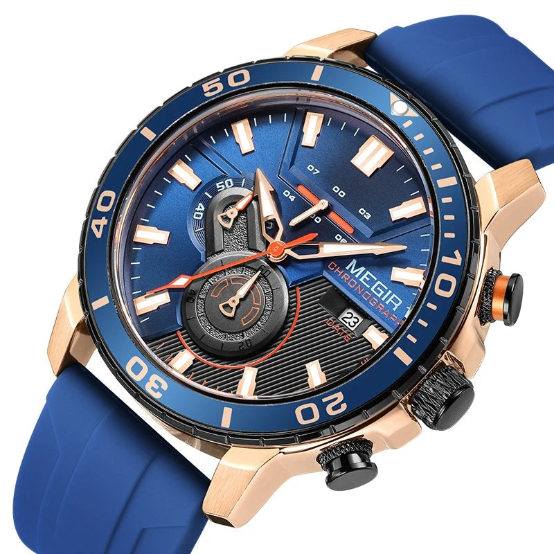 Chronograph Watch with Silicone Strap 53mm Sporty Design Three Subdials and Date Display - Image 2