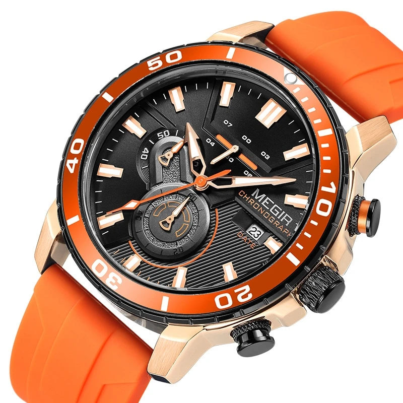 Chronograph Watch with Silicone Strap 53mm Sporty Design Three Subdials and Date Display - Image 4