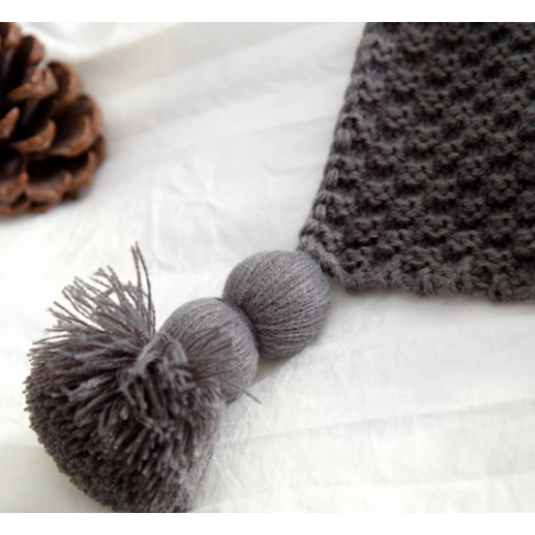 Chunky Knit Throw Blanket with Pom-Pom Tassels and Waffle Texture for Sofa - Image 3