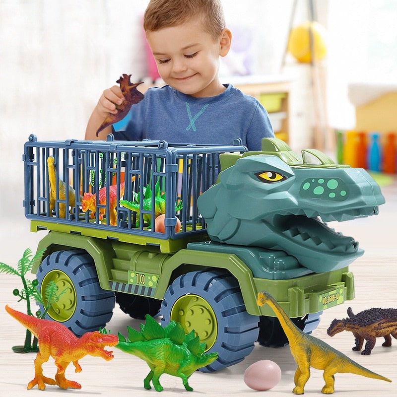 Dinosaur Toy Truck with T Rex Figure Cage Transport and Accessories for Kids - Image 1